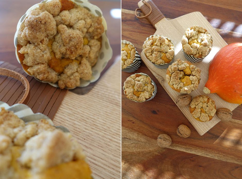 Vegane Kürbis-Muffins mit Nussstreusel - Backen im Herbst